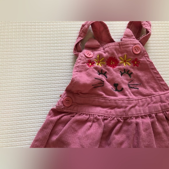 My Destiny|baby girl mauve pink corduroy jumper dress w overall straps,cat print - Picture 2 of 5
